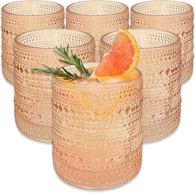 Kate Aspen Rose Gold Cups Pink Hobnail Beaded Drinking Glasses Set of 6-10 oz Vintage Glassware Set Cocktail Glass Set, Juice Glass, Water Cups | Makes A Great Hostess Gift, Gift for New Home Owners by KateAspen