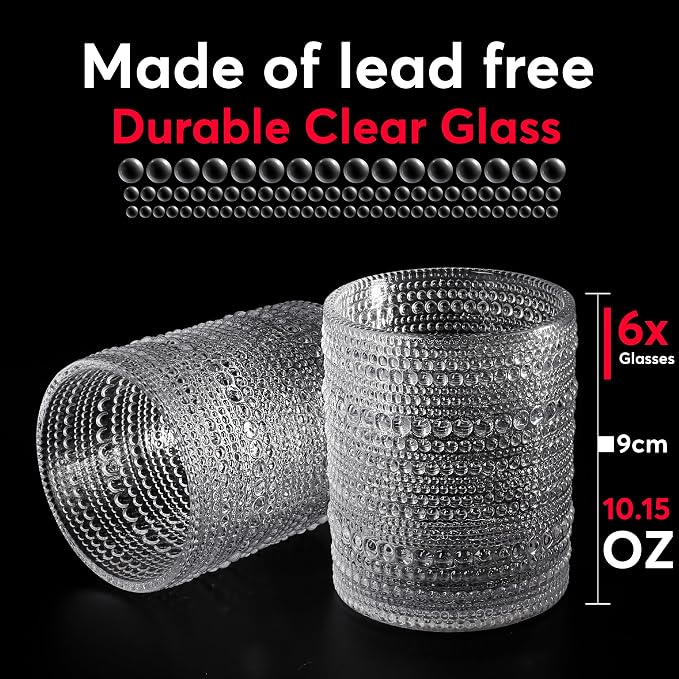Hobnail Drinking Glasses, Vintage Glassware Set of 6, Vintage Drinking Glasses 11.75 oz, Bubble Glasses Drinking, Hobnail Glasses, Vintage Glass Cups, Jupiter Glasses for Juice, Soda, Beer, Whisky - Image 4