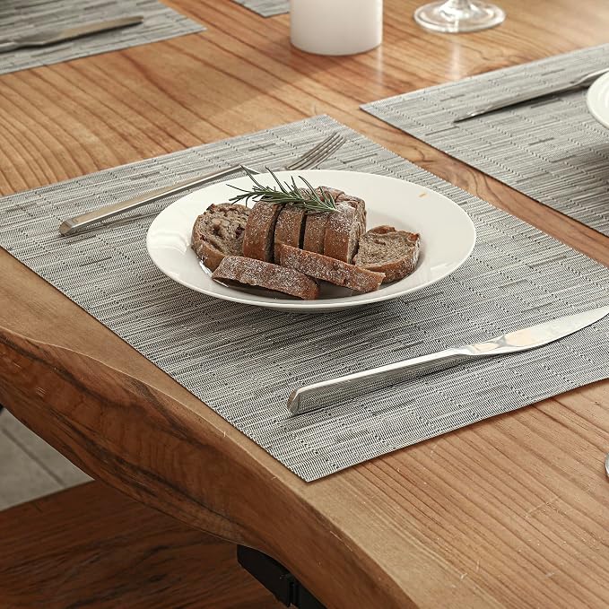 Leetaltree Silver Placemats Set of 4 - Heat Resistant Non-Slip Place mats for Dining Table, Washable Durable PVC Vinyl Woven Table Mats（Silver, 4） - Image 8
