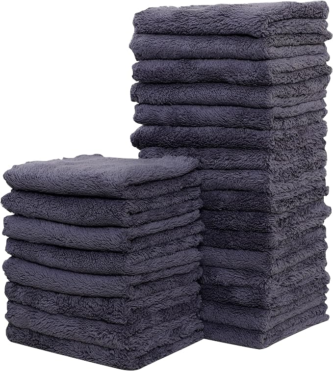 Sunny zzzZZ 24 Pack Kitchen Dishcloths - Does Not Shed Fluff - Reusable Dish Towels, Dish Cloths, Super Absorbent Coral Fleece Cleaning Cloths, Nonstick Oil Washable Fast Drying, 7 x 9 Inch (Grey) by Sunny+zzzZZ