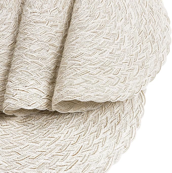 SHACOS Round Braided Placemats 15 inch Set of 6 Boho Thick Washable Kitchen Table Placemats for Home Wedding Party (T-Ivory, 6) - Image 5