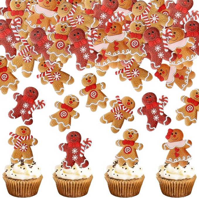 40PCS Edible Merry Christmas Cupcake Toppers - Wafer Paper Gingerbread Man Cupcake Toppers Decorations for Christmas Theme New Year Holiday Party Cake Decorations Supplies by Cyodoos