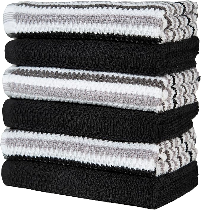 Bumble Kitchen Towels 6 Pack 100% Cotton 16"x26" - Black Wide Stripe | 430 GSM Soft Kitchen Hand Towels with Hanging Loop, Highly Absorbent & Durable for Washing and Drying Dishes - Image 4
