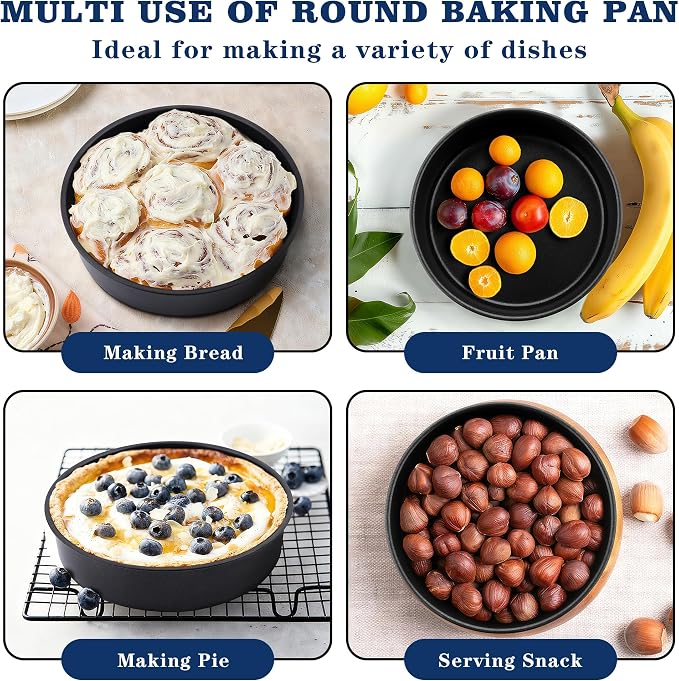 E-far 9 Inch Round Cake Pan Set of 3, Nonstick Stainless Steel Baking Pans Tin, Bakeware for Layer Cakes, Stainless Steel Core & Non-toxic Coating, Straight Side & 2 Inch Deep - Image 6