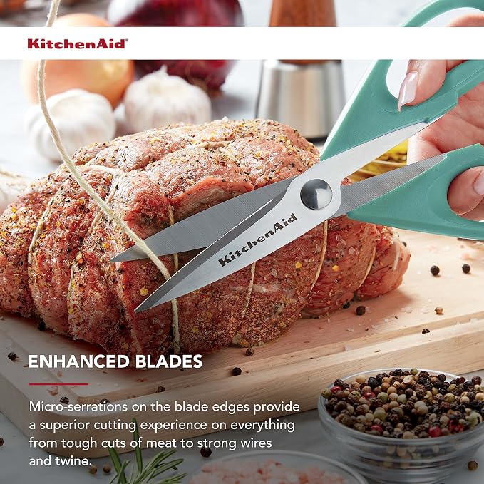 KitchenAid All Purpose Kitchen Shears with Protective Sheath Durable Stainless Steel Scissors, Dishwasher Safe, Soft Grip Comfort Handle, 8.72 Inch, Aqua Sky - Image 4