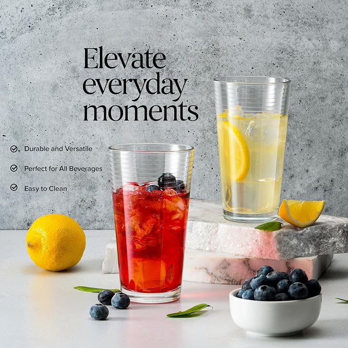 Glaver's Drinking Glasses Set of 10 Highball Glass Cups, Premium Quality 17 Oz. Coolers, Ribbed Glassware. Ideal for Water, Juice, Cocktails, and Iced Tea. Dishwasher Safe. - Image 4