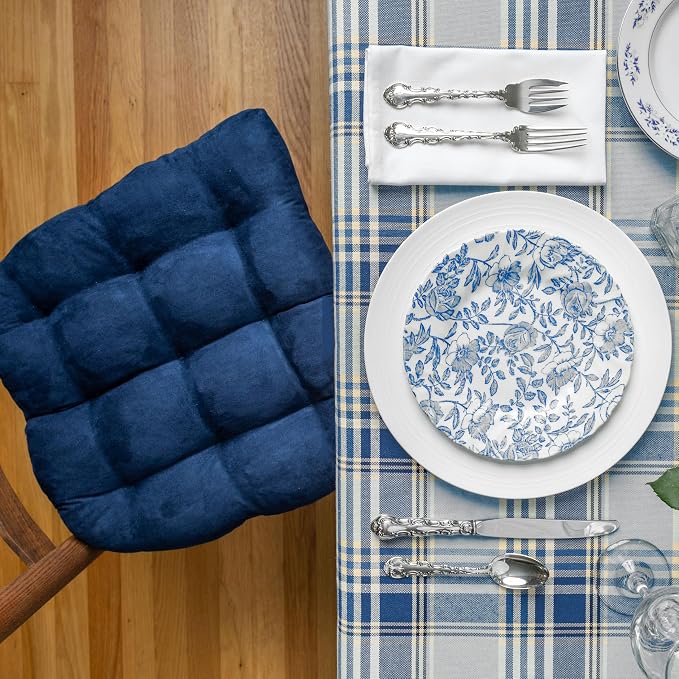 Barnett Home Decor Microsuede Dining Chair Cushions with Ties, 16.5 x 18 Inches, Pack of 4 – Machine Washable, Reversible with Plush Latex Foam Fill for Comfortable Seating – Royal Blue - Image 3