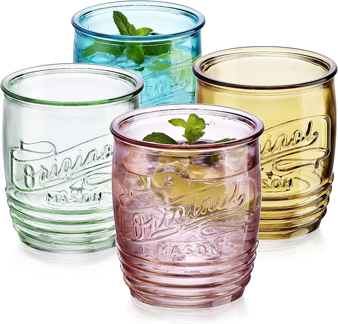 Glaver's Set Of 4 Original Mason Collins Glasses Assorted Colored Drinking Glasses For Juice Smoothies Cocktails Fine Beverage Glass Cups HAND WASH(Original Mason Whiskey Colored 13 OZ.) by Glavers
