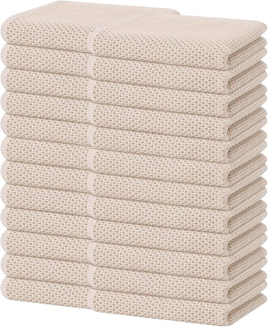Homaxy 100% Cotton Waffle Weave Kitchen Dish Towels 24-Pack, Beige | 13 x 28 Inches, Ultra Soft Absorbent Dish Towels, Quick Drying Cleaning Towels by Homaxy