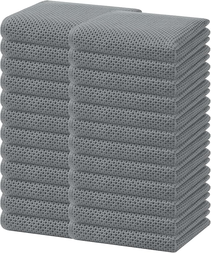 Homaxy 100% Cotton Waffle Weave Kitchen Dish Towels 24-Pack, Grey | 13 x 28 Inches, Ultra Soft Absorbent Dish Towels, Quick Drying Cleaning Towels by Homaxy