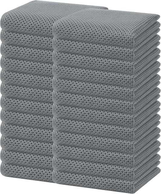 Homaxy 100% Cotton Waffle Weave Kitchen Dish Towels 24-Pack, Grey | 13 x 28 Inches, Ultra Soft Absorbent Dish Towels, Quick Drying Cleaning Towels by Homaxy