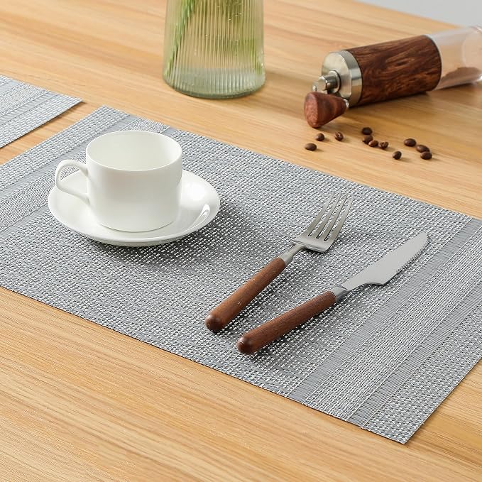 Leetaltree Lunar Grey Placemats Set of 6 - Heat Resistant Non-Slip Place mats for Dining Table, Washable Durable PVC Vinyl Woven Table Mats（Lunar Grey, 6） - Image 7