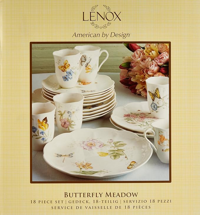 Lenox Dinnerware Set, Butterfly Meadow 18-Piece Set, Service For 6, White Porcelain, Butterfly And Flower Designs, Plates And Bowls Sets, Dishwasher Safe, Home & Kitchen (Assorted, 18 Pieces) - Image 2