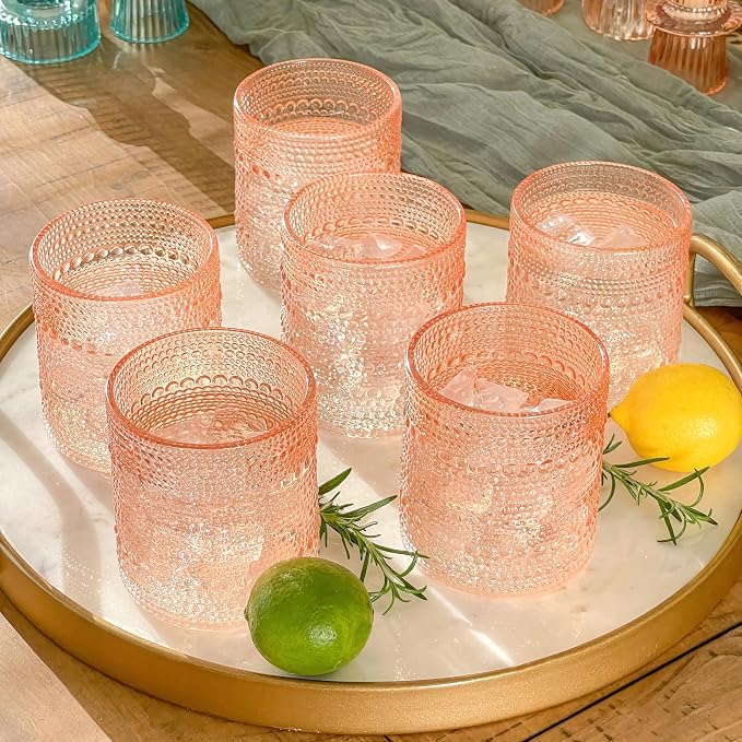 Kate Aspen Rose Gold Cups Pink Hobnail Beaded Drinking Glasses Set of 6-10 oz Vintage Glassware Set Cocktail Glass Set, Juice Glass, Water Cups | Makes A Great Hostess Gift, Gift for New Home Owners - Image 3