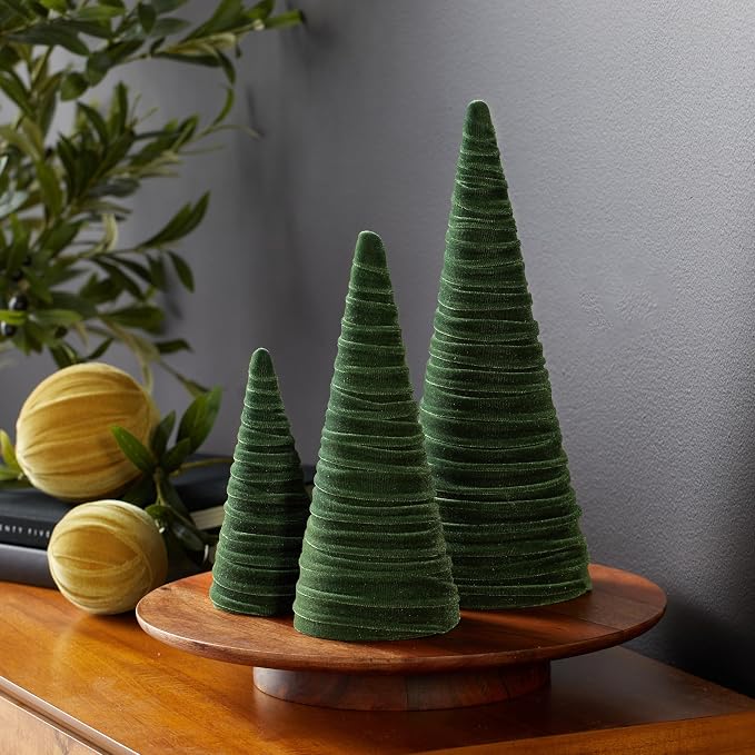 Your Heart's Content Olive Green Velvet Trees Set of 3, Woodland Nursery Bookshelf, Modern Valentine Tabletop, Holiday Dining Table, Elegant Mantel Décor, Handcrafted Gift for (Olive) - Image 2