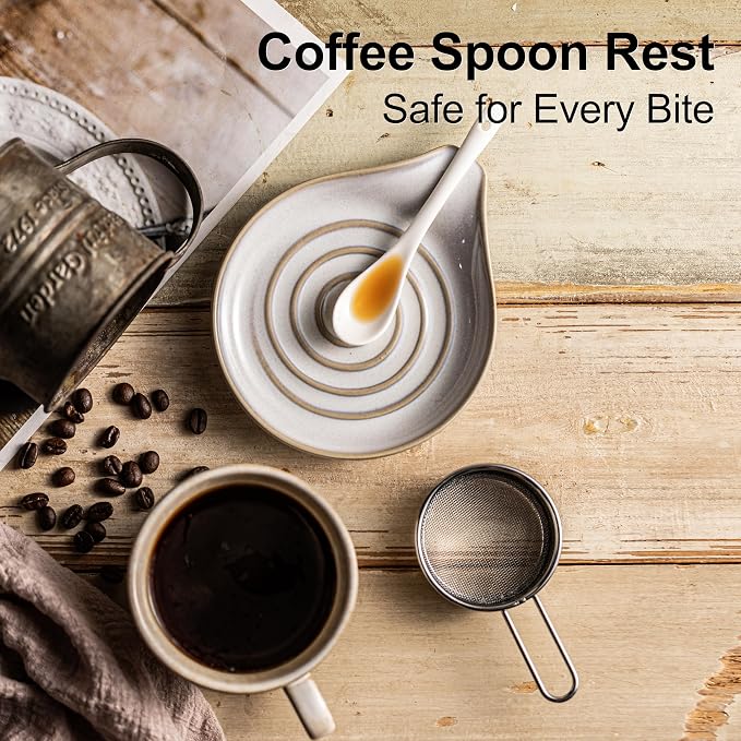 Ceramic Spoon Rest for Stove Top, Large Spoon Holder for Kitchen Counter, Heat-Resistant & Easy to Clean, Non-Stick Spatula Holder for Cooking, Coffee Spoon, Kitchen Decor, White - Image 6