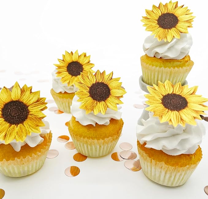 Sugar Robot inc - Edible Wafer Sunflowers for cake decorating - Large Size - Edible flowers cake decorations - Premium Crafted - Made in the USA Cake -Set of 12 (Sunflowers) - Image 2
