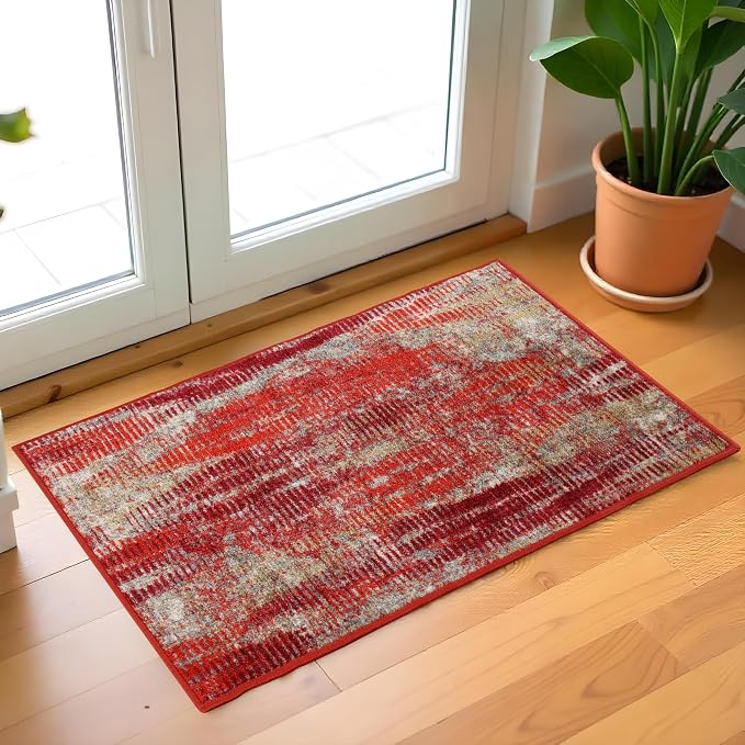 Superior Modern Indoor Area Rug, Washable, Non-Skid Foam Backing, Floor Decor for Living Room, Bedroom, Entry, Mudroom, Washable Rugs, Abstract Brushstroke, Brayton Collection, 2' x 3', Orange - Image 2