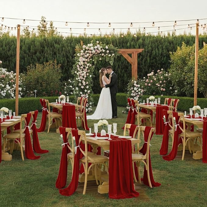 Pack of 25 | Maroon | 10ft Chiffon Table Runner 29x120 Inches Long Romantic Rustic Sheer Gauze Runner for Wedding Bridal Shower Birthday Banquets Engagement Spring Easter Boho Decorations - Image 2