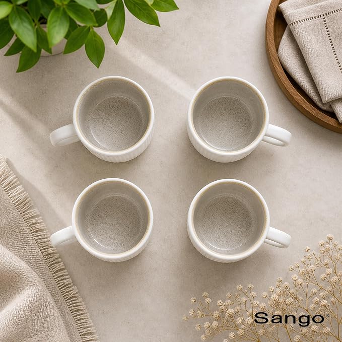 SANGO Anderson Cream Coffee Mugs Set of 4, 16.5 oz Stoneware Coffee Mug Set, Big Ceramic Tea Cup with Reactive Glaze for Cappuccino, Latte, Large Coffee Cups with Handle, Microwave & Dishwasher Safe - Image 8