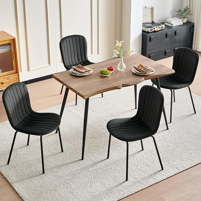 Black Velvet Dining Chairs Set of 4, Modern Kitchen Chairs with Metal Legs, Space-Saving Small Armless Dining Chairs for Dining Living Room Apartment Restaurant - Image 5