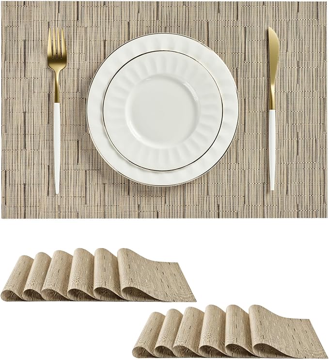 Leetaltree Light Brown Placemats Set of 24 - Heat Resistant Non-Slip Place mats for Dining Table, Washable Durable PVC Vinyl Woven Table Mats(Light Brown, 24) by Leetaltree-ArtatEveryTable
