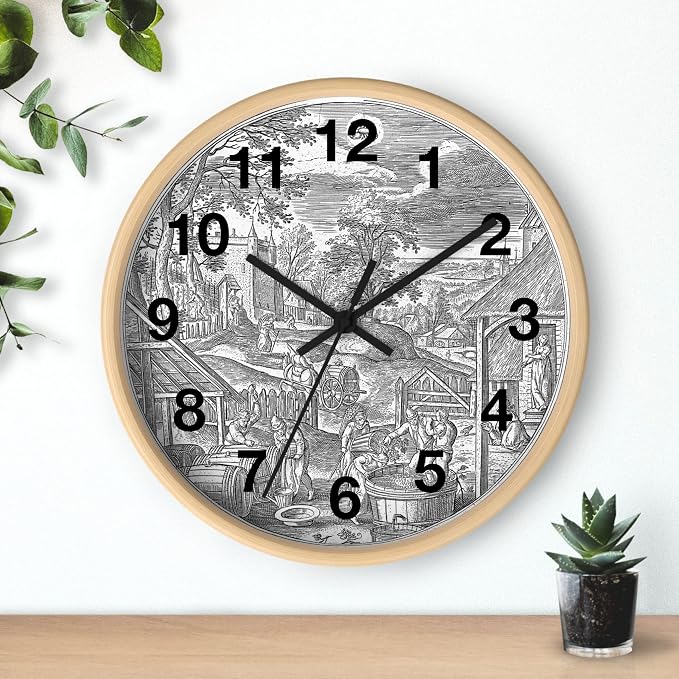 Mozingo ~ Wine Clock for Kitchen Bar Wall It's Wine O'clock Silent Time Gift Home Decor Made In USA, 10" (Hour Marks - Numbers, Clock Frame Color - Natural Wood, Wine Theme #06) - Image 3