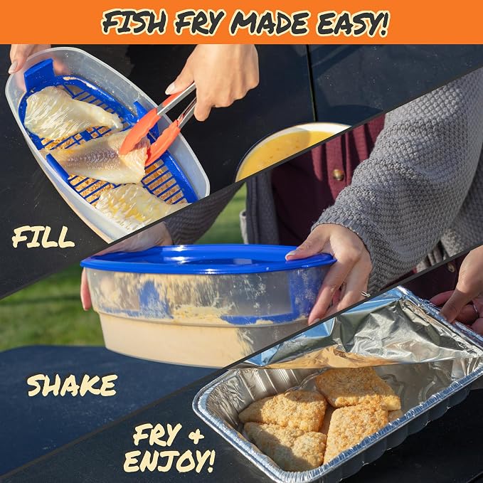 COOK'S CHOICE XL Original Better Breader Bowl 16" Mess-Free Breading Tray | Shake & Coat Batter Bowl w Lid for Chicken, Fish, & Vegetables, Great for Fish Fry, Tenders, Wings-Easy Cleanup & Made in USA - Image 3