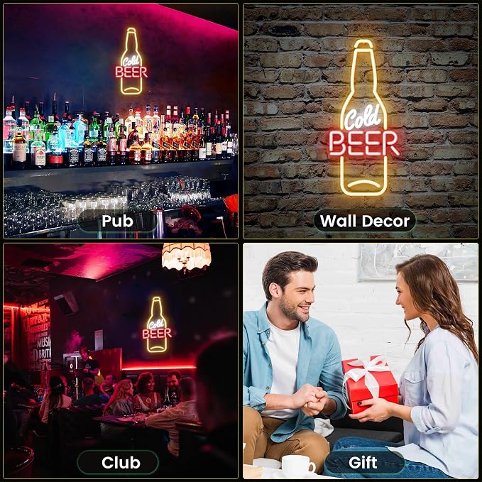 Kavaas Cold Beer Neon Sign 16.5" x 7.5", Beer Bottle Shaped LED Sign for Man Cave, Home Bar, Pub, Wall Decor - Best Gifts for Beer Lovers, Birthday, Christmas - Image 6