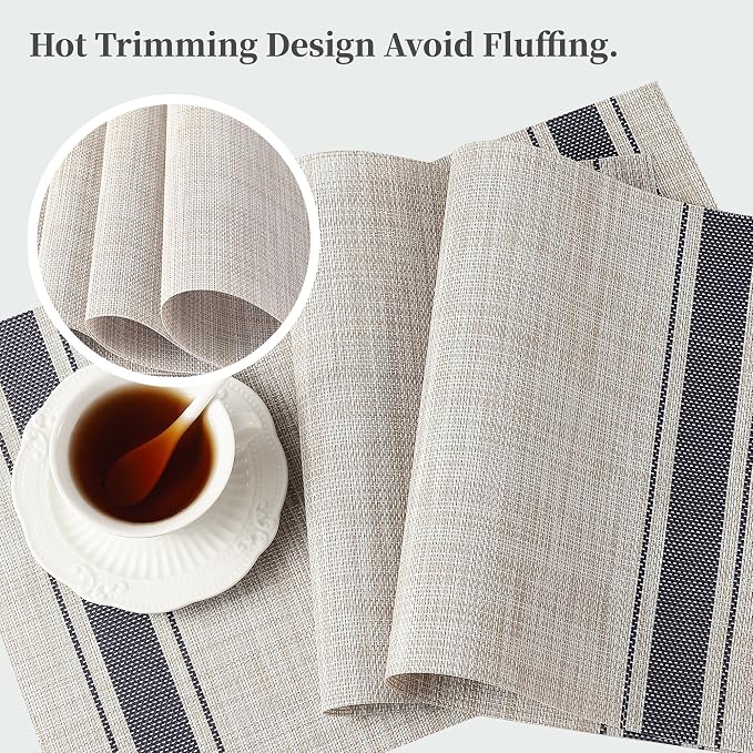 Leetaltree Khaki-Blue Placemats, Heat Resistant Non-Slip Place mats for Dining Table, Washable Durable PVC Vinyl Woven Table Mats (Set of 4) - Image 4