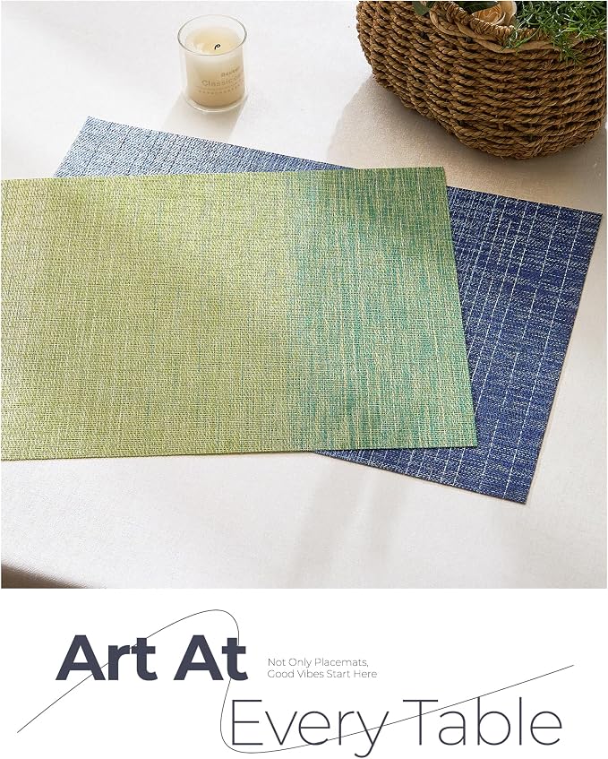 Leetaltree Gradient Blue Woven Placemats Set of 6 - Heat Resistant Non-Slip Place mats for Dining Table, Washable Durable PVC Vinyl Woven Table Mats(Gradient Blue, 6) - Image 8