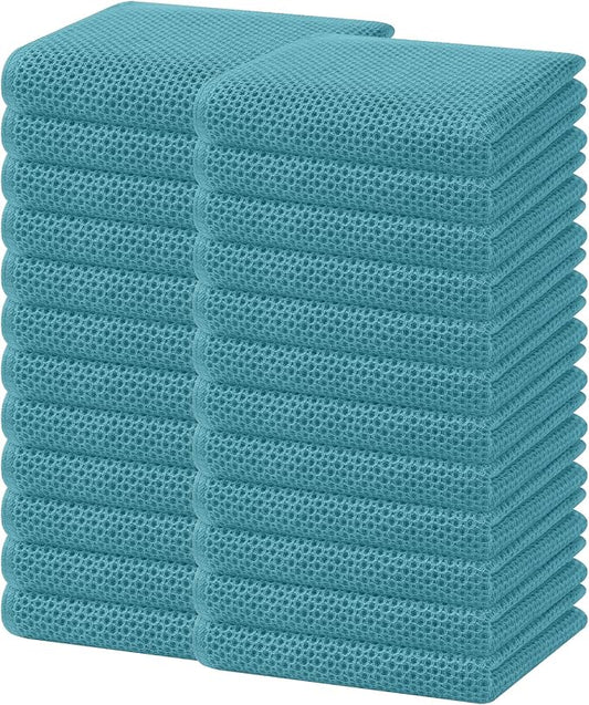 Homaxy 100% Cotton Waffle Weave Kitchen Dish Towels 24-Pack, Lake Blue | 13 x 28 Inches, Ultra Soft Absorbent Dish Towels, Quick Drying Cleaning Towels by Homaxy