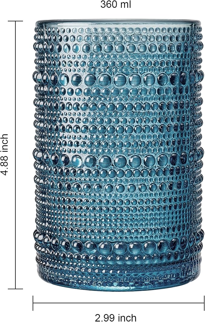 Khen Beaded Highball Drinking Tumbler Set | Set of 6 | Holiday Decor Vintage Hobnail 12 OZ Muted Bubble Design Whiskey Glassware, Old-Fashioned, Embossed Design Glass for Water Wine, Cocktail - Image 5