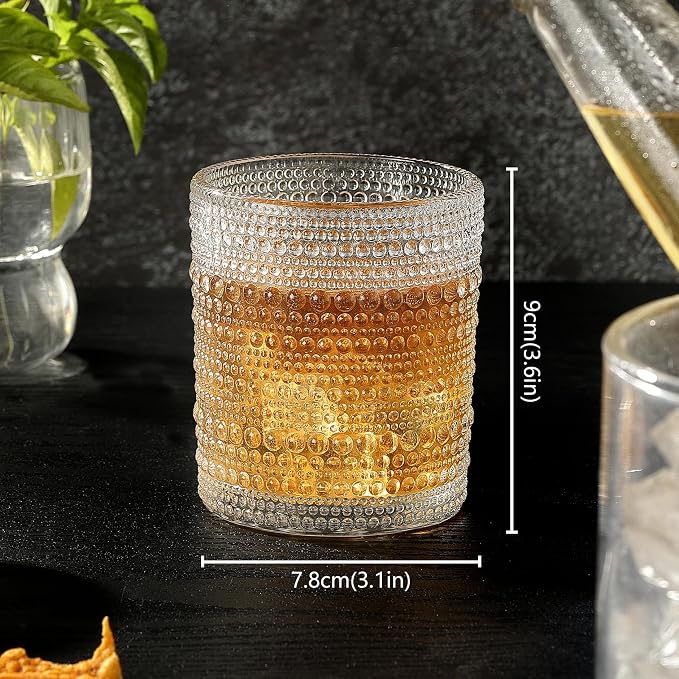 OLULU Cocktail Glasses 10 oz Set of 2, Glass Hobnail Drinking Glasses, Vintage Glassware Textured Bubble Glass Cups, Old Fashioned Glasses for Kitchen and Home Bar - Image 2