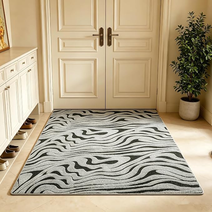 Entrance Mat 3'x5', Geometric Boho Indoor Doormat for Porch, Zebra | Soft Cozy Fluffy Mid Pile Machine Washable Non Slip Accent Rug for Entryway Front Door Sink Indoor Entrance Bathroom by Ukeler