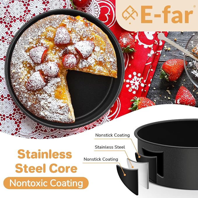 E-far 6x2 Inch Cake Pans Set, 2 Pieces Nonstick Round Cake Pans Tins for Baking Small Birthday Wedding Layer Smash Cakes, Stainless Steel Core & Nontoxic Coating, Straight Side(Black) - Image 3