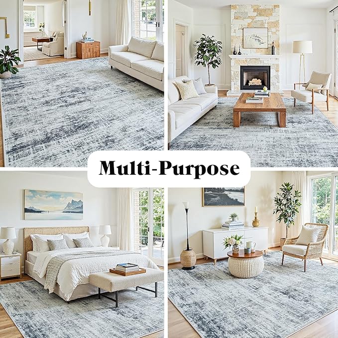 6x9 Washable Area Rug for Living Room Bedroom: Non-Slip Modern Black Grey | Machine Washable TPR Backing, Stain-Resistant Low Pile, Pet & Kid Friendly, Abstract Decor for Dining Room, Dorm, Home Office - Image 3