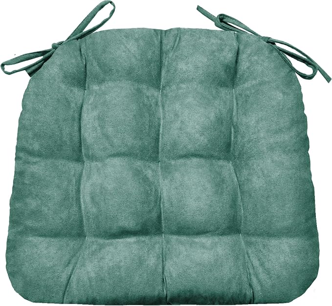 Barnett Home Decor Microsuede Turquoise Dining Chair Pad with Ties - 15 x 17 Size Small Chair Cushion - Latex Foam Fill Cushion, Reversible, Machine Washable - Microfiber Ultrasuede Teal by BarnettHomeDecor