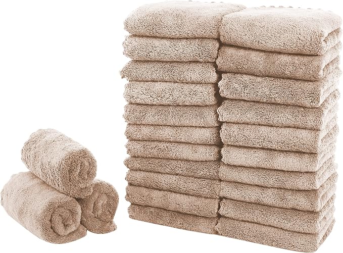Sunny zzzZZ 24 Pack Kitchen Dishcloths - Does Not Shed Fluff - Reusable Dish Towels, Dish Cloths, Super Absorbent Coral Fleece Cleaning Cloths, Nonstick Oil Washable Fast Drying, 10 x 20 Inch (Brown) by Sunny+zzzZZ