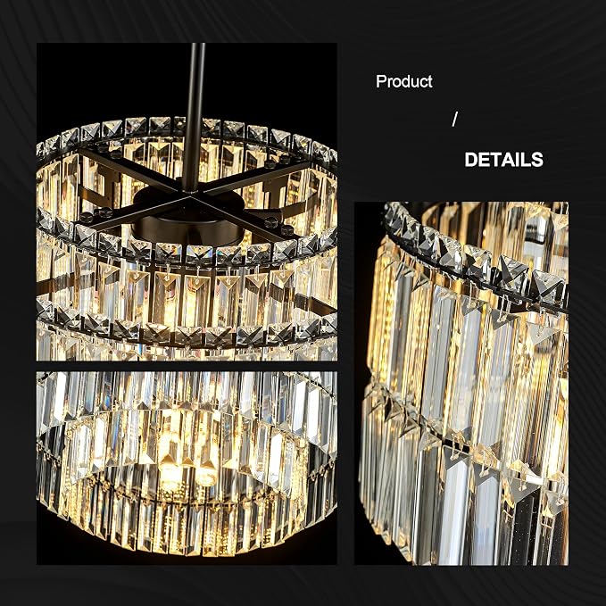 Modern 17.6“ Black Crystal Chandelier Ceiling Light Fixtures for Dining Room Luxury Glam 8-Light Crystal Chandeliers Lighting for Bedroom Entryway Hallway Living Room Kitchen Island Foyer - Image 8