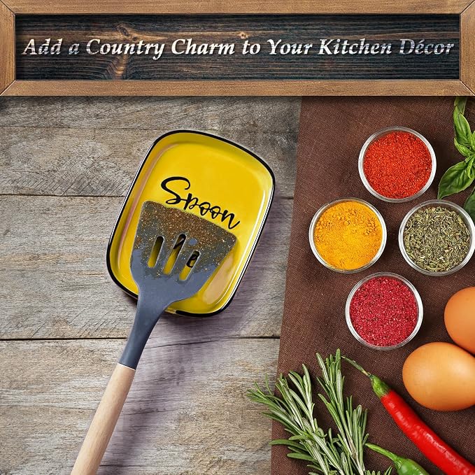 Yellow Spoon Rest for Stove Top, Ceramic Large Spoon Holder, Spoon Rest for Kitchen Counter, Heat-Resistant Cooking Utensil Rest, Yellow Kitchen Decor and Accessories - Image 2