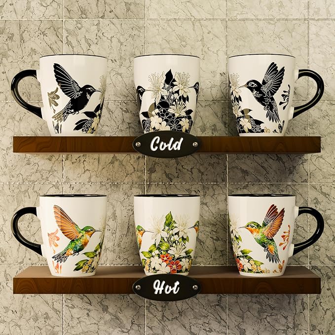 Color Changing Hummingbird Coffee Mug 12oz – Heat Sensitive Ceramic Cup with Floral & Hummingbird Design, Garden Nature Theme Mug, Unique Christmas Holiday Birthday Gift for Bird Lovers, Men & Women - Image 2