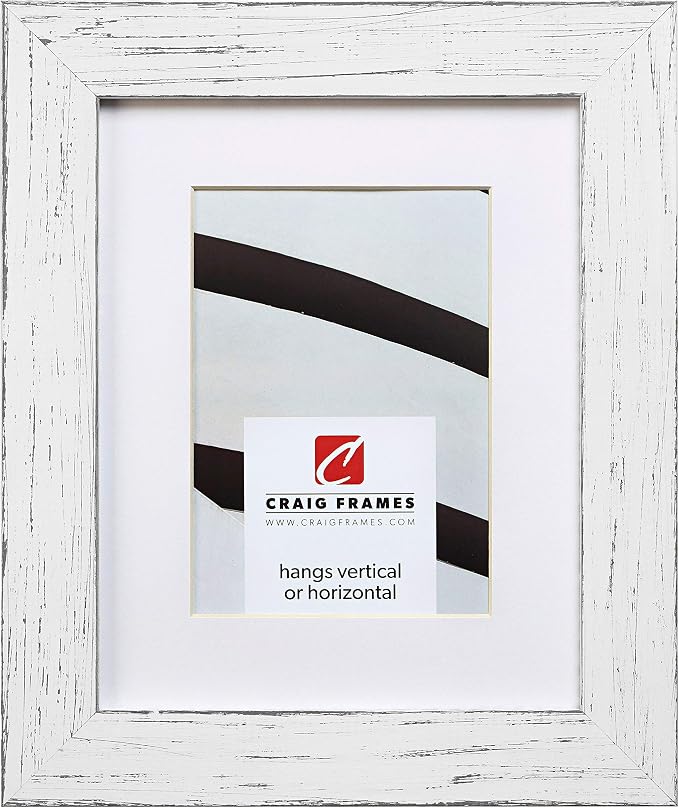 Craig Frames 5x7 White Picture Frame Matted to 4x6, Rustic Wood Wall Decor | Ready to hang with a protective glass front, made in the USA for a gallery display by CraigFrames