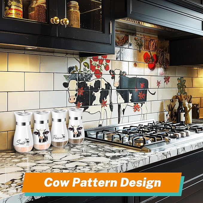 Cow Salt and Pepper Shakers Set,4 oz Glass Bottom Salt Pepper Shaker with Stainless Steel Lid Animal Decorations Country Kitchen Decor Farmhouse Gifts for Farmers(Cow) - Image 6