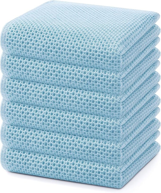 Homaxy 100% Cotton Waffle Weave Kitchen Dish Towels 6-Pack, Sky Blue | 13 x 28 Inches, Ultra Soft Absorbent Dish Towels, Quick Drying Cleaning Towels by Homaxy