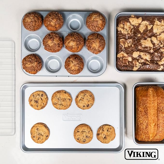 Viking Premium 9-Inch Nonstick Ceramic Square Cake Pan, Made without PFAS, Heavy Gauge Aluminized Steel Baking Pan with Reinforced Iron Frame, Even Heating Bakeware, Oven Safe to 475F, Silver - Image 6