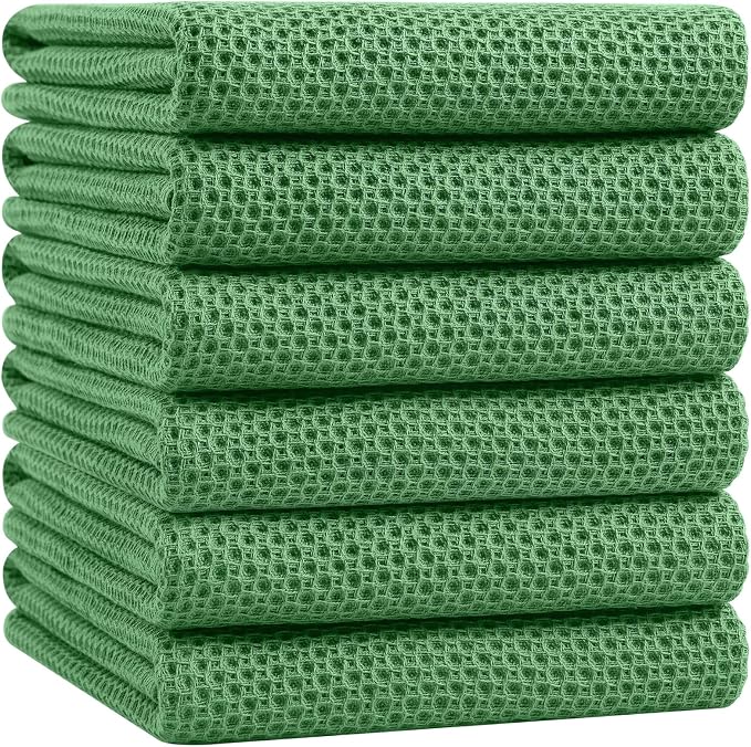 Homaxy 100% Cotton Oversized Waffle Weave Kitchen Towels 6-Pack | Grass Green, 20 x 28 Inches, Ultra Soft Absorbent Dish Towels, Quick Drying Large Cleaning Towels by Homaxy