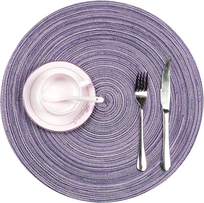 SHACOS Round Braided Placemats Set of 6 Round Placemats Cotton Blend Fabric Table Mats for Wedding Party (Light Purple, 6) - Image 2