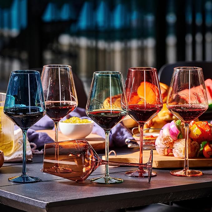 Colored Cordial Glasses Set of 6, 18oz Crystal Unique Fall Drinking Wine Glass Cups with Stem - Luxury Multi Color Glassware Gift Set for Wife & Mom - Colorful Hand Blown Drinkware for Red White Wine. - Image 7