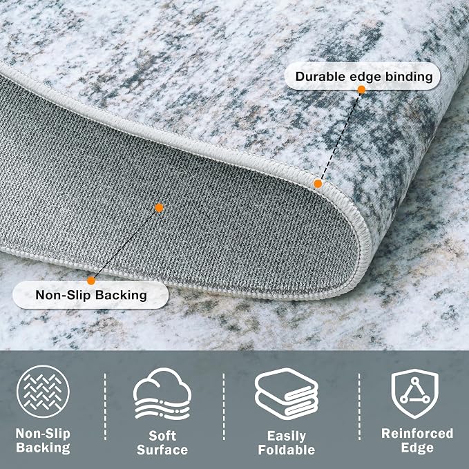 6x9 Washable Area Rug for Living Room Bedroom: Non-Slip Modern Blue Grey | Machine Washable TPR Backing, Stain-Resistant Low Pile, Pet & Kid Friendly, Abstract Decor for Dining Room, Dorm, Home Office - Image 5
